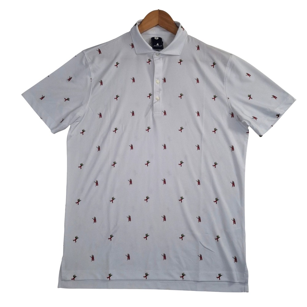 Johnnie-O Dancin Golfer Print Polo Shirt Men's Medium M Performance White NWT